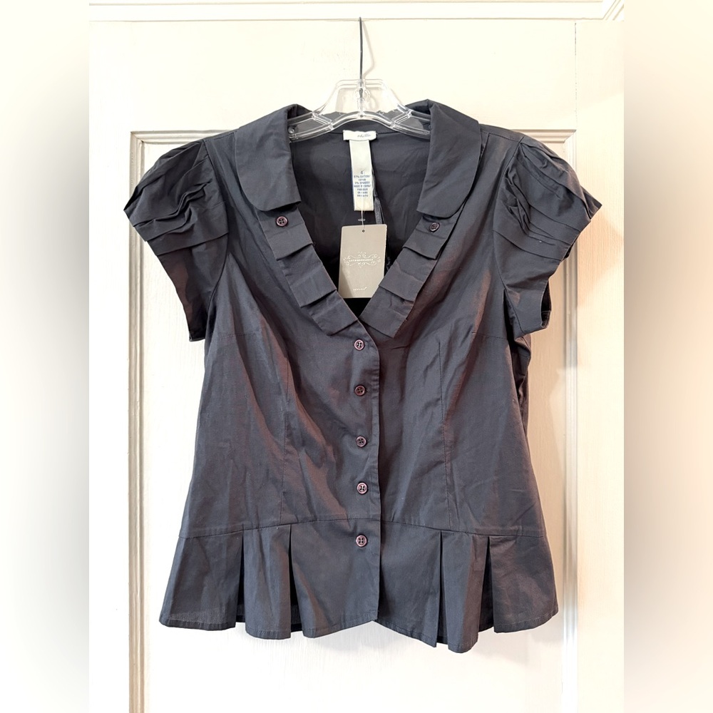 Anthropologie | Odille Charcoal Gray Pleated Ruffle Peplum Blouse - Size 4
